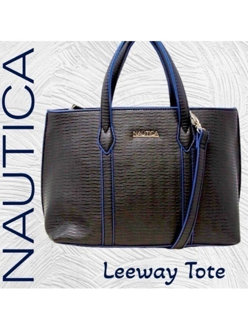NAUTICA Leeway Tote & Crossbody Bag-Black w/Blue Trim